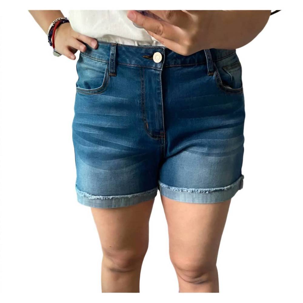 NEW SHIRLEY STONE dark wash mid-rise denim shorts in blue